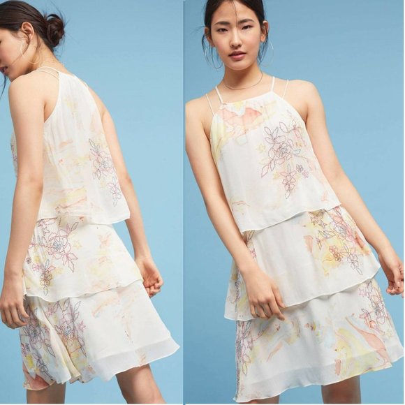 new Anthropologie Tiered & Beaded Floral Dress